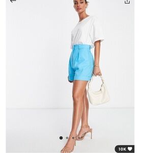ASOS Design Turquoise Linen High Waist Boxy Shorts Size 4
